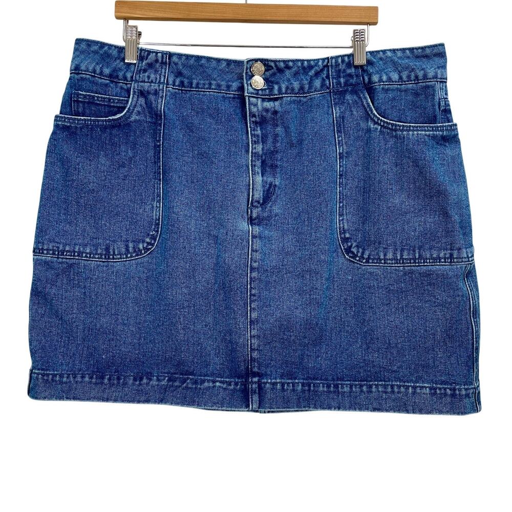 Forever 21+ Blue Jean Mini Skirt Womens Size 2XL Retro Square Pockets